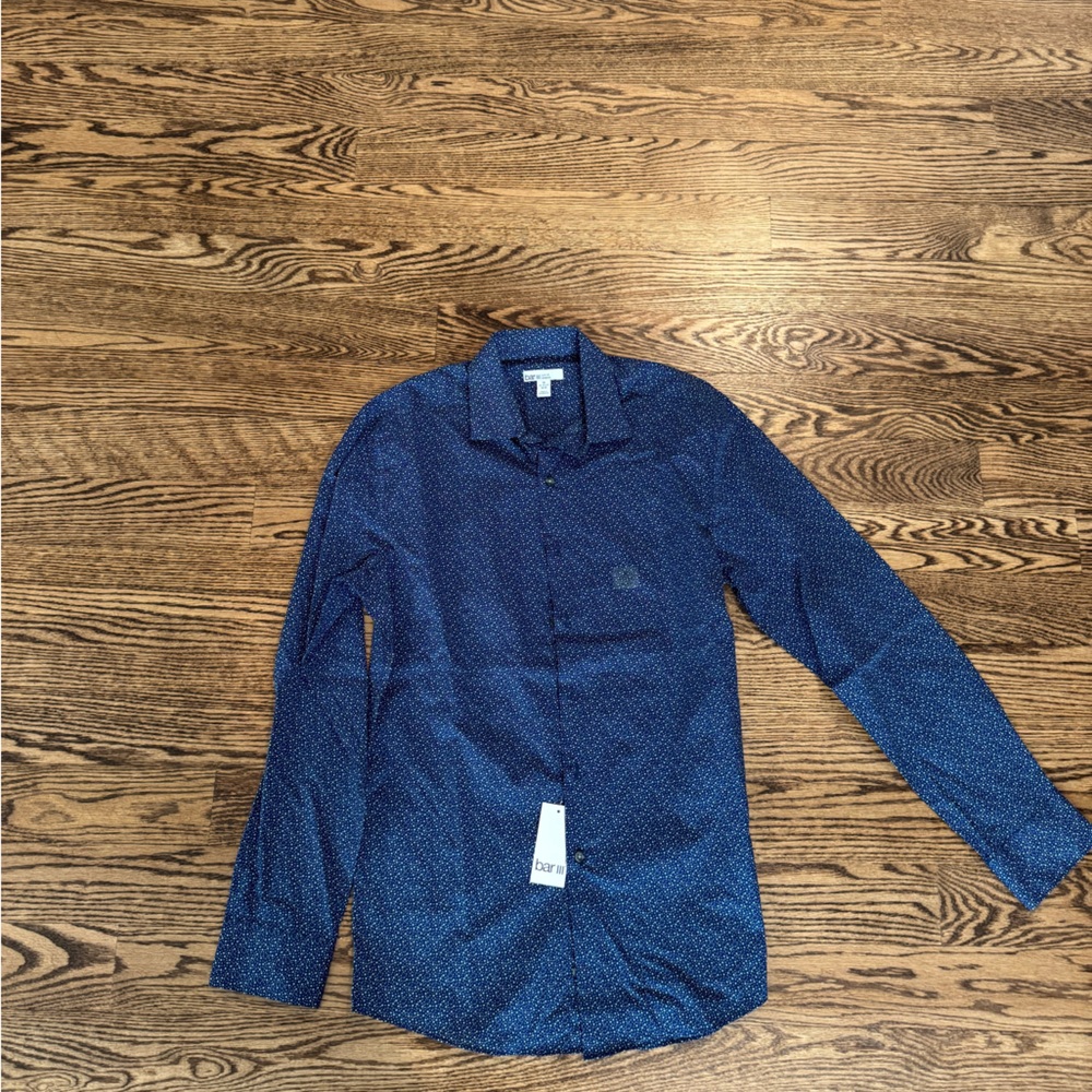 Bar III Slim Fit Stretch Dress Shirt 15-15.5 NWT Navy Dot